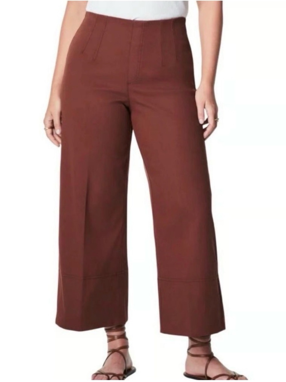 SPANX Stretch Twill Cropped Wide Leg High-Rise Pants in Cocoa Brown. Size Small
